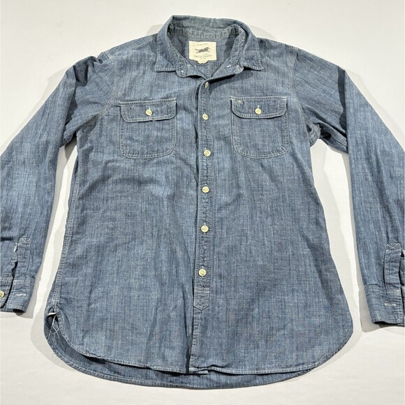 Obey Mens Blue Denim Cotton Long Sleeve Collared Button Shirt Pockets Sz XL - Picture 2 of 12
